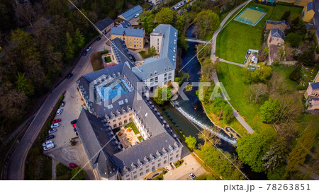 The historic buildings in the city of Luxemburg from above 78263851