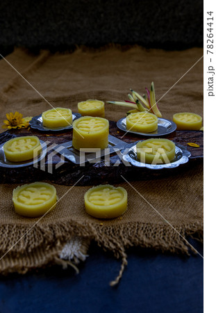 A dish of Delicious Thai Traditional Dessert called Thua Kwan (Mung Bean Cookies). A dish of Delicious Thai Traditional Dessert called Thua Kwan (Mung Bean Cookies). 78264414