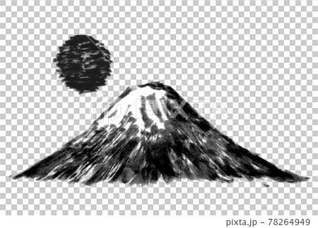水墨畫富士山日出 插圖素材 圖庫