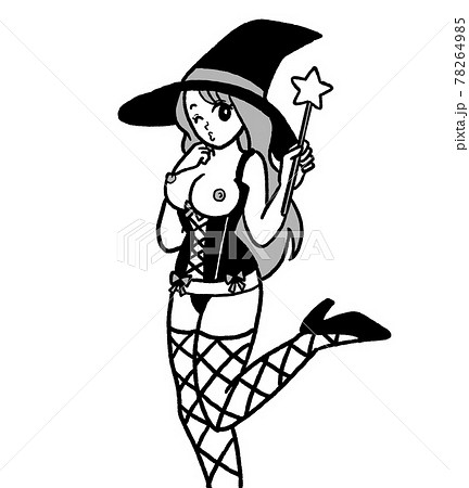 エッチな魔女のお姉さんのイラスト　白黒 78264985