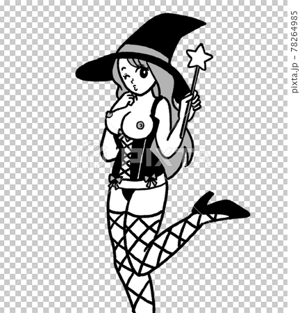 エッチな魔女のお姉さんのイラスト　白黒 78264985