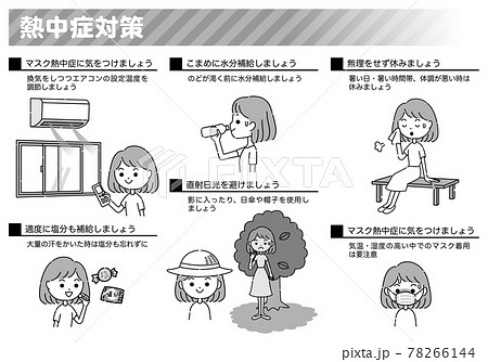 熱中症対策 モノクロのイラスト素材