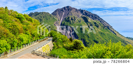 新緑の雲仙　仁田峠循環道から平成新山を望む　パノラマ　【長崎県雲仙市】 78266804