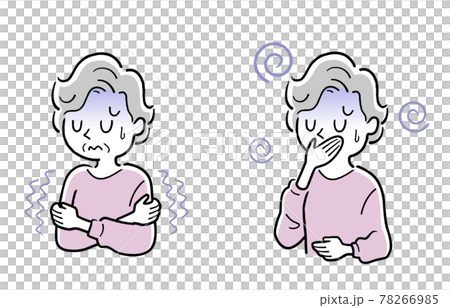 矢量插圖素材：健康狀況不佳、發冷、噁心的高級女性 78266985