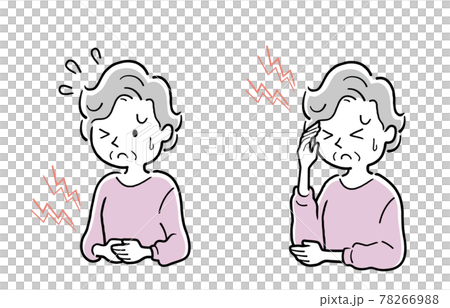矢量插圖素材：健康狀況不佳、頭痛、腹痛的老年婦女 78266988