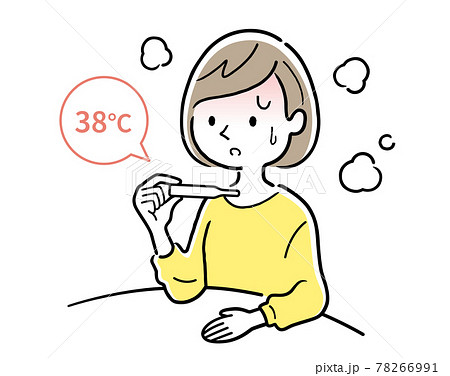 ベクターイラスト素材:体調不良の若い女性、発熱 ベクターイラスト素材:体調不良の若い女性、発熱 78266991