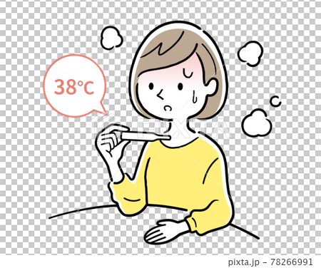 ベクターイラスト素材:体調不良の若い女性、発熱 ベクターイラスト素材:体調不良の若い女性、発熱 78266991