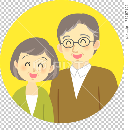 イラスト素材 敬老の日 シニア夫婦が寄り添うラブラブな場面 アイコンのイラスト素材