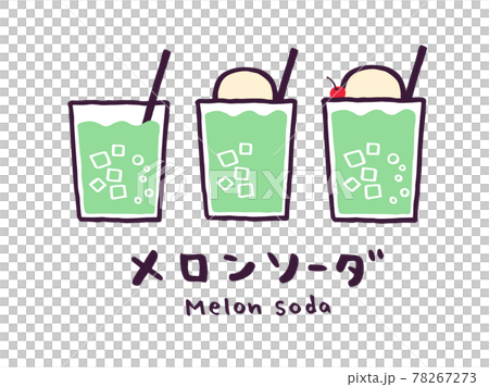 かわいいメロンソーダ クリームソーダー Melonsoda ドリンク 手書き文字イラスト素材のイラスト素材