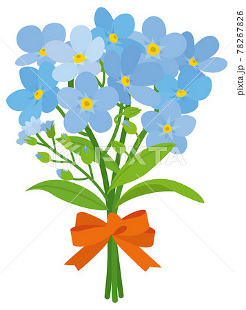 青色の勿忘草の花束のイラスト素材 7676