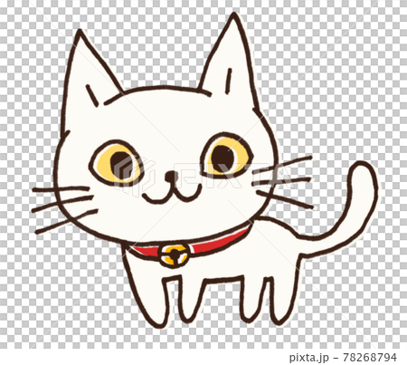 鈴を付けた白い飼い猫のゆるいイラスト2のイラスト素材
