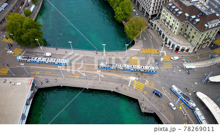 Flight over River Limmat in Zurich Switzerland Flight over River Limmat in Zurich Switzerland 78269011