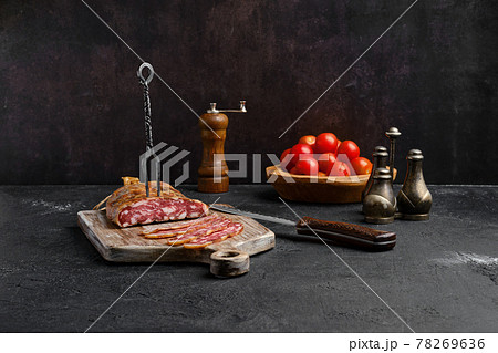 Homemade smoked pork sausage in organic casing Homemade smoked pork sausage in organic casing 78269636