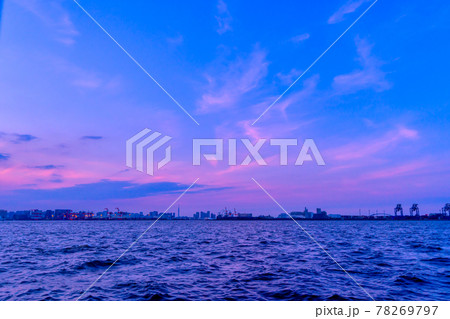 東京湾　コンテナターミナルと東京スカイツリー 夜景　2021 78269797