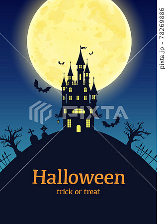秋のハロウィンの城の黒いシルエットのベクターイラストフレーム背景のイラスト素材 7696