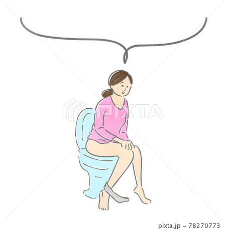 トイレに座る女性のイラストのイラスト素材