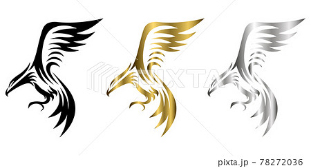 three color black gold silver Line art vector logo of eagle that is flying three color black gold silver Line art vector logo of eagle that is flying 78272036