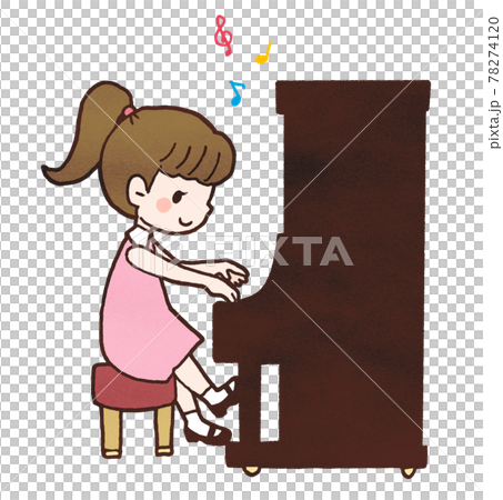 Illustration of a girl playing an upright piano 1 78274120