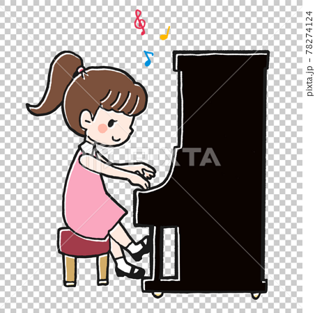 アップライトピアノを弾く女の子のイラスト2のイラスト素材