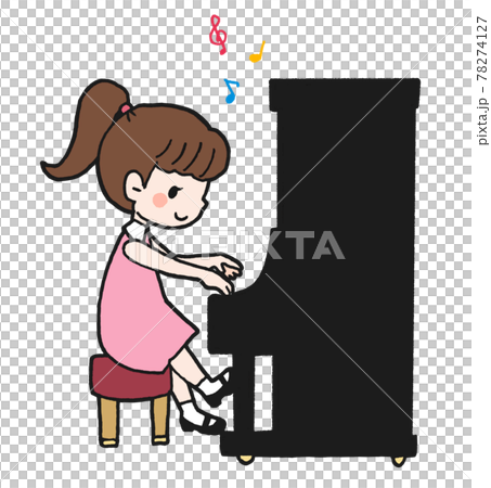 Illustration of a girl playing an upright piano 3 78274127