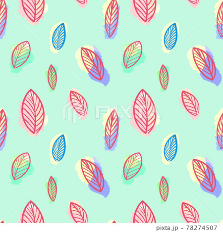 Botanical leaf pattern on a blue background.Botanical illustration of leaves Botanical leaf pattern on a blue background.Botanical illustration of leaves 78274507