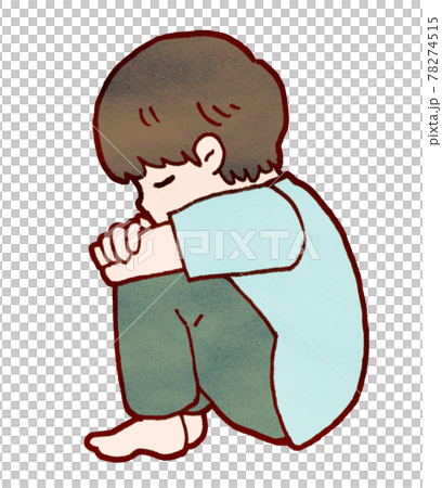 落ち込んでうずくまる男の子のイラスト2のイラスト素材
