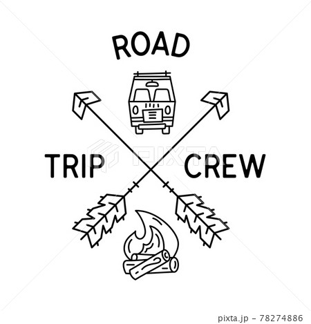 Camping Line Art Road Trip Crew Logo Design のイラスト素材 7746