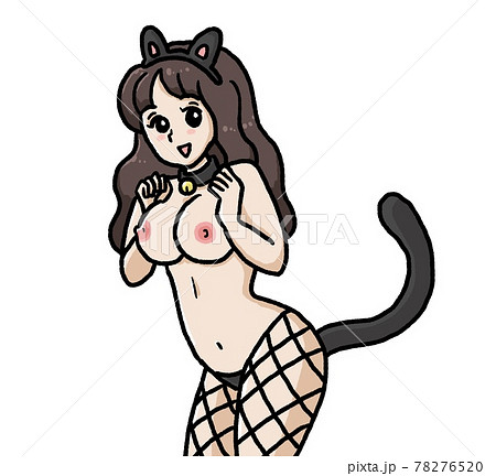 猫のコスプレをした爆乳のエッチなお姉さんのイラスト 78276520