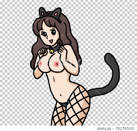 猫のコスプレをした爆乳のエッチなお姉さんのイラスト 78276520