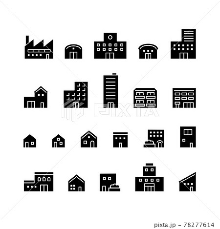 色々な建物のシルエットのイラスト素材