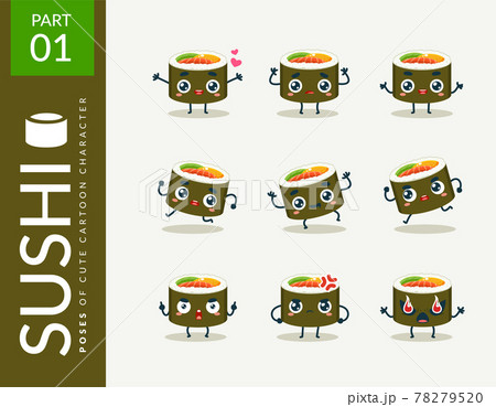 Cartoon images of Sushi. First set. Vector Illustration Cartoon images of Sushi. First set. Vector Illustration 78279520