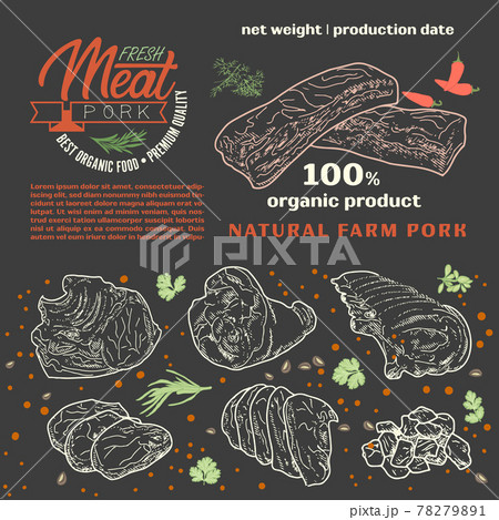 Raw meat in the template frame. 78279891