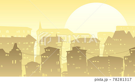 Horizontal Cartoon Illustration Of Downtown のイラスト素材
