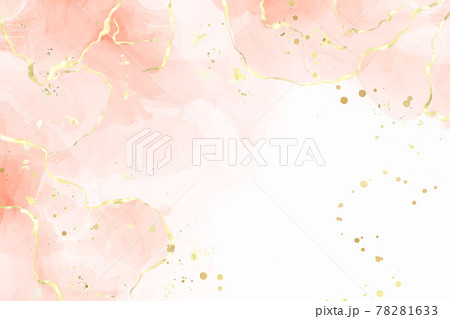 Abstract dusty blush liquid watercolor background with golden cracks and stains. Pastel pink marble alcohol ink drawing effect. Vector illustration design template for wedding invitation 78281633