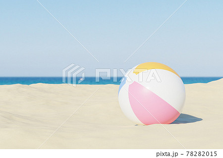 Summer vacations background with inflatable beach balls and sand, copy space, 3d illustration render Summer vacations background with inflatable beach balls and sand, copy space, 3d illustration render 78282015