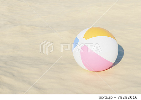 Summer vacations background with inflatable beach balls and sand, copy space, 3d illustration render Summer vacations background with inflatable beach balls and sand, copy space, 3d illustration render 78282016