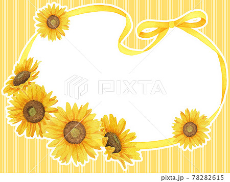水彩向日葵とリボンのストライプ背景のイラスト 黄色 のイラスト素材 7615 水彩向日葵とリボンのストライプ背景のイラスト 黄色 のイラスト素材 7615