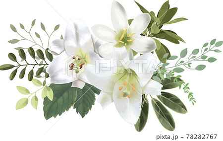 白い花と葉っぱの繊細な装飾 ベクター素材のイラスト素材 7767