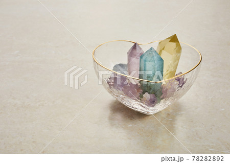 Crystals Stones. Healing gemstones minerals for relaxation and meditation, spiritual practice. Esoteric, reiki, modern magic, life balance concept. 78282892