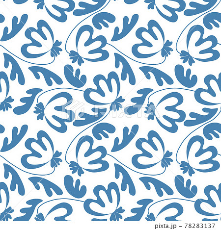 Seamless floral pattern based on traditional folk art ornaments. Modern color flowers on white background. Scandinavian style. Sweden nordic style. Vector illustration. Simple minimalistic pattern 78283137