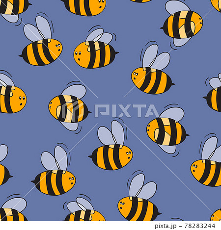 Seamless pattern with bees on color background. Small wasp. Vector illustration. Adorable cartoon character. Template design for invitation, cards, textile, fabric. Doodle style 78283244