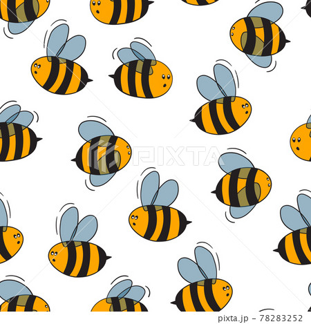 Seamless pattern with bees on white background. Small wasp. Vector illustration. Adorable cartoon character. Template design for invitation, cards, textile, fabric. Doodle style 78283252