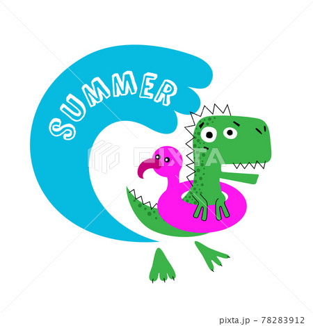 Cute dinosaur in flamingo swimming ring. Summer 78283912