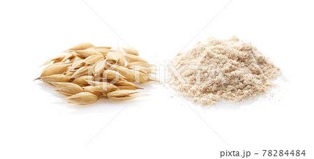 Integral oats flour with oats plant isolated on white background 78284484