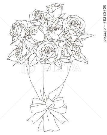 花のぬり絵 薔薇の花束のイラスト素材