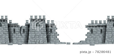 Stone castle wall, vector seamless medieval brick tower ruin background, isolated on white Stone castle wall, vector seamless medieval brick tower ruin background, isolated on white 78286481