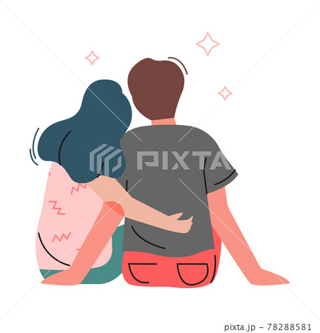 Happy Romantic Couple Sitting and Embracing Each Other Back View Vector Illustration 78288581