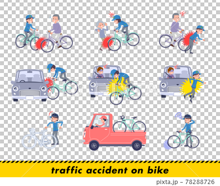 自転車事故に遭う配送員女性のセット 78288726