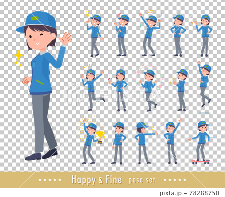 元気なポーズをしている配送員女性のセット 78288750