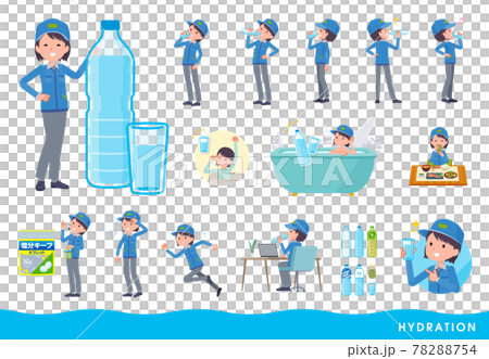 Set of female delivery staff drinking water 78288754